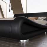 Queen Modern Black Upholstered Platform Bed Frame with Sleigh Curved Headboard
