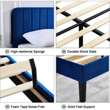 Queen size Blue Upholstered Platform Bed Frame with Headboard