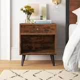 Mid-Century Farmhouse Bedroom 1-Drawer Nightstand End Table with Open Shelf