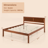 Queen Size Retro Wood Platform Bed Frame with Headboard in Walnut
