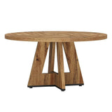 Modern Kitchen 4-Person Circular Dining Table in Retro Brown Wood Finish