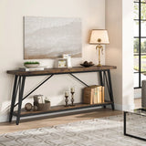 Sturdy 70-inch Industrial Brown Wood Top Console Table with Black Metal Frame