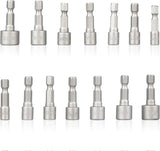 14 PCS Power Nut Driver Bit Set Quick Change MM & SAE Impact 1/4" Hex Shank USA