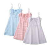 Foridol Spaghetti Strap Tie Up Plaid Dress Women Summer Beach Midi Sundress Strapless Retro Pink Short Vestidos Female Dress