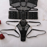Toucheart Erotic Bodysuit Hollow See-through Mesh Design Binding Belt Body Shaping Seductive Luxurious Women Sexy Jumpsuit Set