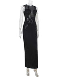 Ahagaga Summer Sexy Club Women Maxi Dresses Mesh Patchwork Sheer O-Neck Elegant Sheath Split Bodycon Party Elegant Vestidos