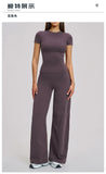 Yoga Set 2 Pieces Women's Tracksuit Short Sleeve O Neck Slim Sports T Shirts High Waist Flare Leggings Gym Running Fitness Suit