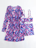 New Sexy 3 Pieces Suit for Women Neck Hanging Bikini Set+Cover-up Swimwear Sunproof Tankini High Waist Shorts Swimsuit Beachwear