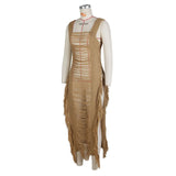 DEKA Women Knitted Tassel Beach Bikini Cover Up Backless Crochet Long Beach Dress Swimwear Side Split Hollow Out Sundress