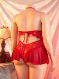 Adult Sexy Lace Teddy Bodysuit For Women Deep V Neck Open Back Halter Design Romantic Hot Women's Lingerie Babydoll Sleepwear