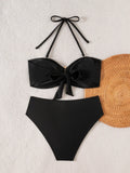 S - XL Metal Rings Halter Female Swimsuit High Waist Bikini Women Swimwear Two-pieces Bikini set Bather Bathing Suit Swim Lady
