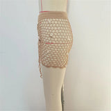 Hollow Out See Through Shell Crochet Knitted Beach Skirt Cover Up Cover-ups Beach Dress Beach Wear Beachwear Female Women V6479