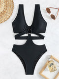 S - XL V Neck High Leg Cut One Piece Swimsuit Women Swimwear Female Bather Monokini Cross Bandage Bathing Suit Swim Beachwear