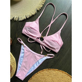 7 Colors New Cross Back Bikini Female Swimsuit Women Swimwear Two-pieces Bikini set High Leg Cut Bather Bathing Suit Swim V8252