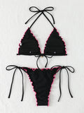 Triangle Halter String Bikinis 2026 Women Sexy Ruffle Swimsuit Solid Cherry Swimwear Female Bathers Bathing Swimming Swim Suit