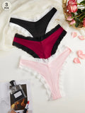 3pcs/Set Women's Low-Rise Triangle Panties French Lace Patchwork 2-Color Briefs Thin Gusset Chic Delicate Intimate Underwear