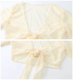 New Korean Push Up Bikinis Sets Solid Beige Long Sleeve Cover Up Mesh Skirt 4 Piece Swimsuit Beach Holiday Bathing Suit Swimwear