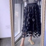 Women Summer Maxi Skirt Retro A-Line Large Hem Skirt Solid Color 3D Dot Decor High Waist Long Skirt