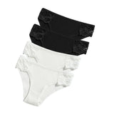 4Pcs/Set Cotton Panties Women Low Rise Briefs Breathable Underwear Solid Color Lace Trims Panty Female Underpants Sexy Lingerie