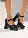 2026 New Women's Mary Janes Sandals Summer Square High Heels Fashionable Sexy Thick Soled Pumps Vintage Sandals Size 34-43