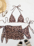 With Skirt Leopard Halter Bikini Female Swimsuit Women Swimwear Frilled Bather Bathing Suit Swim Three-pieces Bikini set K8068