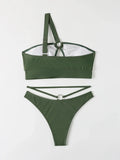 Sexy Cut Out One Shoulder High Waist Bikini Set Swimsuit Metal Ring Bikini Summer Hollow Out Swimwear Biquini Tankini 2024 Mujer