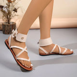 Women Sandals Ladies Flat Heels Clip-toe Casual Rome Sandals 2026 Summer Cross Narrowband Ankle Buckle Strap Female Beach Shoes