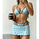 With Skirt Polka Dot Halter Bikini Female Swimsuit Women Swimwear Three-Pieces Bikini Set Strappy Bather Bathing Suit Swim V8380