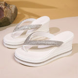 Women Wedges Flip Flops Summer Platform Shoes Indoor Street Bling Slippers Round Toe Mid-Heel Slip On Female Leisure Sandals