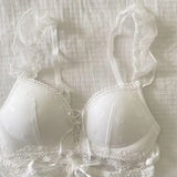 Japanese Kawaii Heart Print Lingerie, Sweet Wireless Bralette Set for Small Breasts, Comfortable Anti-Sagging Everyday Bra Set