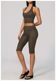 New Summer Women White Polka Dot Print Yoga Sets Hanging Neck Slim Sport Vest High Waist Mid Pants Gym Two-piece Workout Clothes
