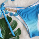 Women's Bikini Sexy Strap Gradient Print Luxury Crystal Diamond Bikini Shell Swimsuit