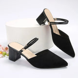 Zoki Sexy Pointed Toe Thick Heels Sandals Women 2026 Flock Slip On High Heel Party Shoes Woman Plus Size 42 Fashion Sandalias