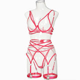 Toucheart 4 Piece Set Bra Set Nude See-Through Mesh Contrasting Color Hemmed Sexy Underwear For Women Girdle Garter Belt Suit