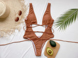 Deep V Neck Wrap Around High Cut Women Swimwear One Piece Swimsuit Female Monikini Tummy Cut Out Bathing Suit Swim Beach Wear