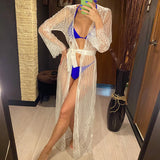 S - XL Sexy Sheer Crochet Lace Tunic Beach Cover Up Beach Cover-ups Long Beach Dress Beach Wear Beachwear Female Women V1318