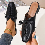 2026 New Retro Summer Brown Women's Slippers Thick Low Heels Square Head Lace Up Ladies Comfortable Outdoor Beach Sliders 35-45
