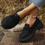 Leopard Faux Suede Loafers Shoes for Women Plus Size Platform Shoes Woman Bowknot Decoration Slip On Casual Shoes Mujer