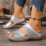 Golden Glitter Platform Sandals for Women Summer Lightweight Wedge Heel Sandles Woman Plus Size 43 Thick Sole Sandalias Mujer