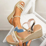 Plus Size 43 Wedge Heels Women's Sandals Summer Woven Ankle Buckle Platform Sandles Women Lightweight Thick Sole Rome Sandalias