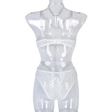 Toucheart Erotic Halter Bodysuit Large Mesh Splicing Andheavy Craftsmanship Women Hollow Seductive Intimate Hot Private Bodysuit