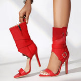 Plus Size 48 Sexy Red Thin High Heels Party Sandals Women Black Dancing Shoes Stilettos Summer White Ankle Booties