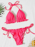 Halter String Ruffled Frilled Bikini 2026 Women Swimsuit Female Swimwear Two Pieces Bikini Set Padded Bather Bathing Suit Swim