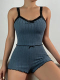 Summer Sling Pajamas Set for Women Sleepwear Homewear Female Sense Lace Crop Tops and Shorts Pijamas Loungewear