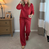 Autumn Winter Women Two Piece Set O Neck Long Sleeve Sweatshirt Drawstring Pants Suit Female Printed Christmas Outfits