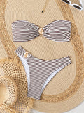 Bikini Fashion Sexy Slim Fit Two-piece Set with Personalized Stripe Beautiful Split Swimsuit for Women Bikini Strapless Swimwear