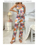 Pajama For Women Home Clothes Summer Satin Sleepwear Pj Set Sexy V Neck Cami Tops with Comfortable Elastic Pants Pyjama 2 Piece