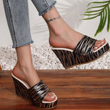 Fashion Stripe Print Thick Bottom Slippers Women New Wedge Chunky Platform Sandals Woman Summer Daily High Heel Slides Female
