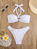 Halter Bikinis 2026 Women Bandeau Swimsuit Solid Sexy Ring Link Swimwear Female Bathers Bathing Swimming Swim Suit Beachwear