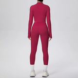 New Women Yoga Set Solid Color Double-Sided Brushed Bare Feel Short Long-Sleeve Jacket Tight Pants Running Fitness 2-Piece Set